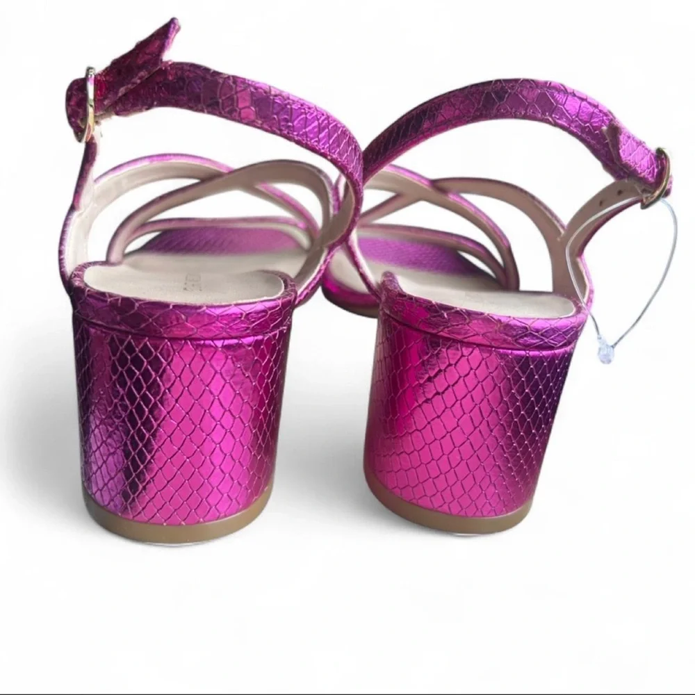 New Stuart Weitzman Metallic Fuchsia Strappy Heels